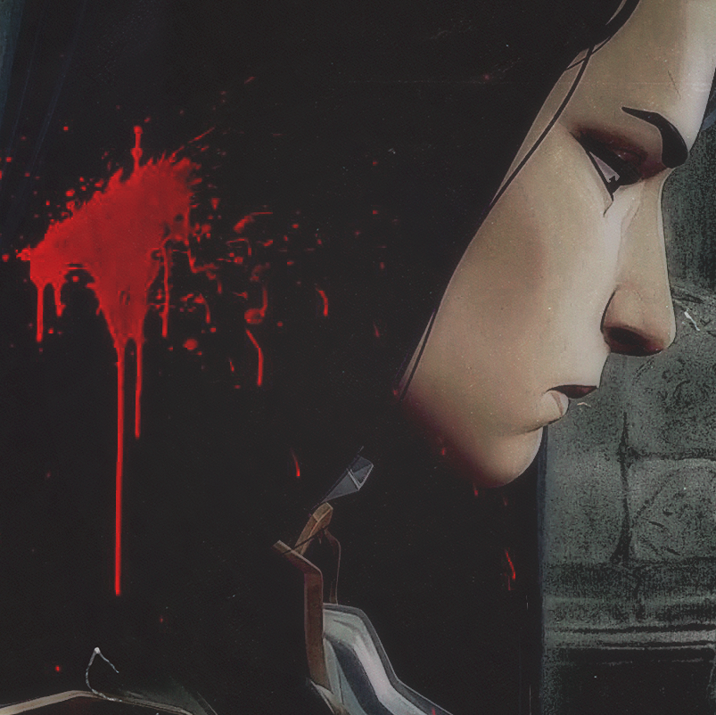 cover of this mix featuring a screen cap of a solemn looking caitlyn from arcane season 2. there's a blood splatter over the canvas